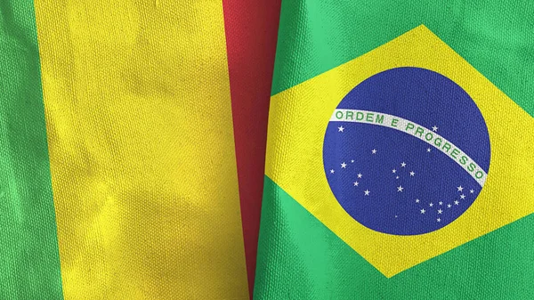 Brazilië en Mali twee vlaggen textiel doek 3D rendering — Stockfoto