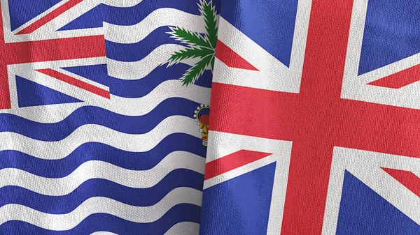 Förenade kungariket och Brittiska indiska territoriet två flaggor textilduk 3D-rendering — Stockfoto