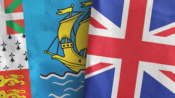 United Kingdom and Saint Pierre and Miquelon two flags cloth 3D rendering — Stock Photo, Image