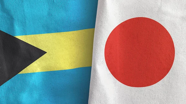 Japón y Bahamas dos banderas tela textil representación 3D — Foto de Stock