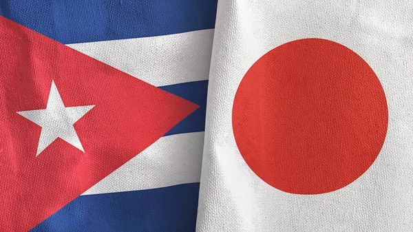 일본과 쿠바, 두 개의 플래그 옷감 3D 렌더링 — 스톡 사진