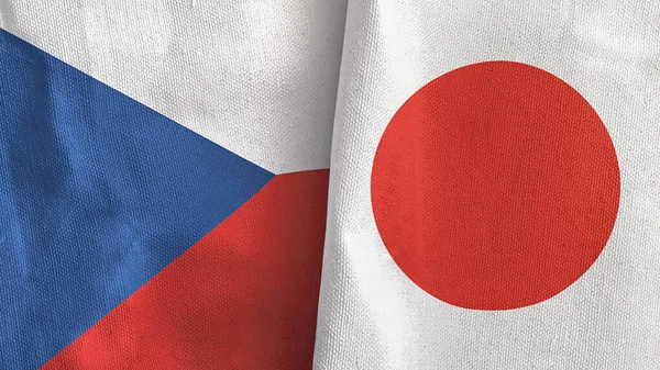 Japan and Czech Republic two flags textile cloth 3D rendering — Stock Photo, Image
