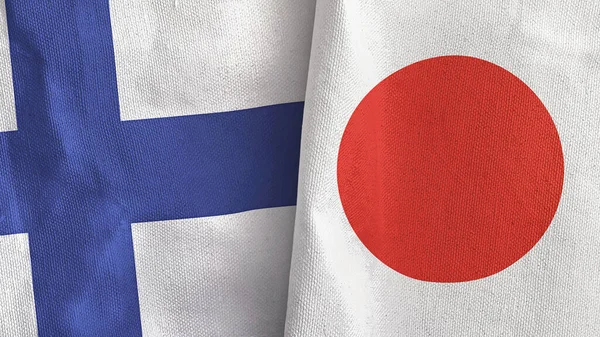 Япония и Финляндия два флага текстильная ткань 3D рендеринг — стоковое фото