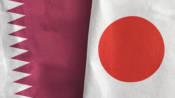 Giappone e Qatar due bandiere tessuto rendering 3D — Foto Stock