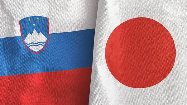 Japan and Slovenia two flags textile cloth 3D rendering — Stock Photo, Image