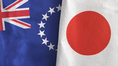 Japonya ve Cook Adaları iki bayraklı kumaş 3D.