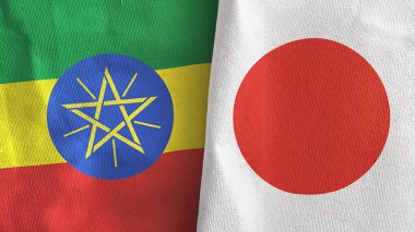 Japonya ve Etiyopya iki bayrak tekstil kumaşı 3D
