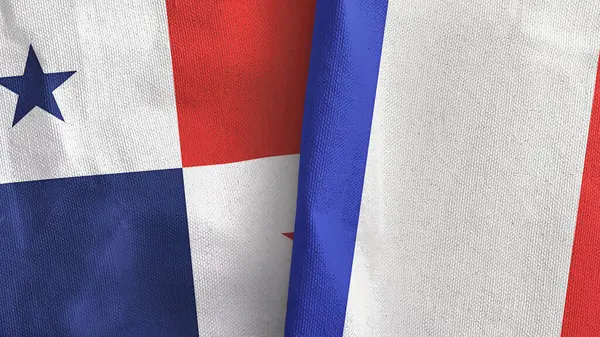 Frankrijk en Panama twee vlaggen textiel doek 3D rendering — Stockfoto