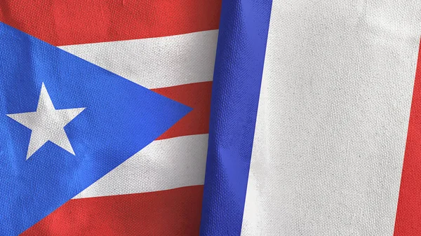 Frankrike och Puerto Rico två flaggor textilduk 3D-rendering — Stockfoto