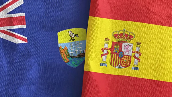 Spain and Saint Helena two flags textile cloth 3D rendering — Stock Photo, Image