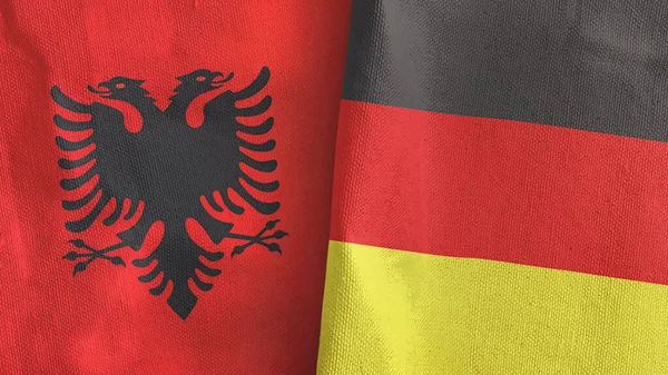 Duitsland en Albanië twee vlaggen textiel doek 3D rendering — Stockfoto