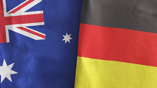 Alemania y Australia dos banderas de tela textil 3D renderizado — Foto de Stock
