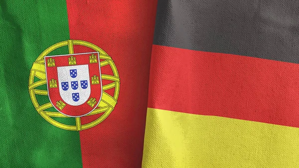 Duitsland en Portugal twee vlaggen textiel doek 3D rendering — Stockfoto