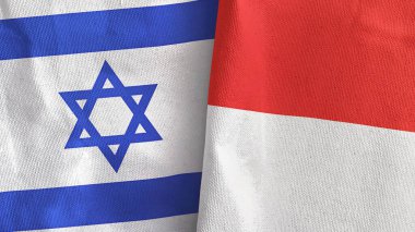 Endonezya ve İsrail 'in iki bayrağı tekstil kumaşı 3D.