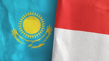 Endonezya ve Kazakistan iki bayraklı tekstil kumaşı 3D
