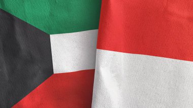 Endonezya ve Kuveyt iki bayraklı tekstil kumaşı 3D.