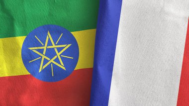 Fransa ve Etiyopya iki bayraklı tekstil kumaşı 3D