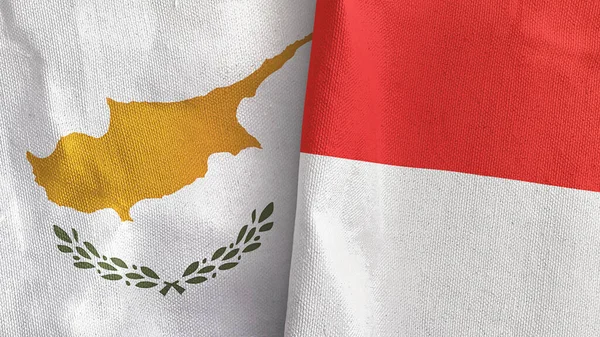 印度尼西亚和塞浦路斯两国国旗纺织品3D渲染 — 图库照片