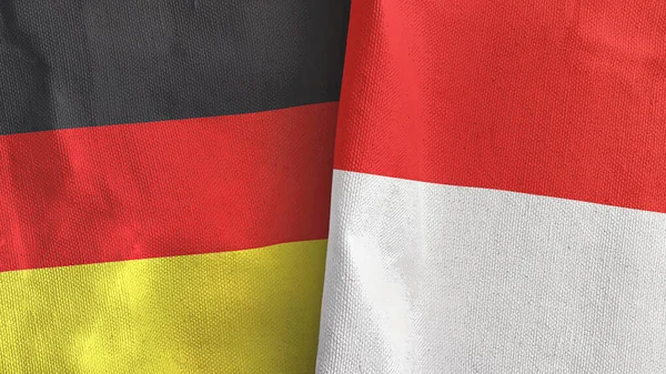 Indonesia e Germania due bandiere tessuto 3D rendering — Foto Stock