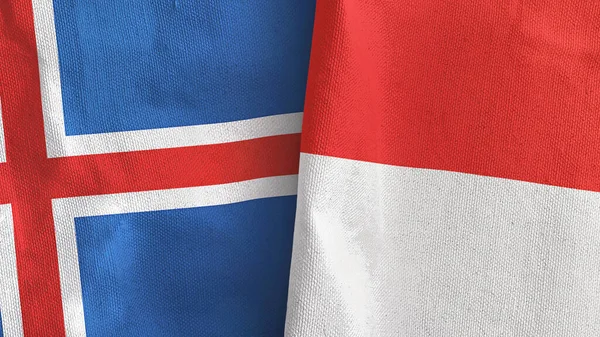 Indonésie a Island dvě vlajky textilní tkaniny 3D vykreslování — Stock fotografie