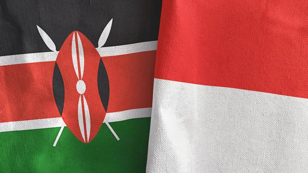 Indonesien und Kenia zwei Flaggen Textiltuch 3D-Rendering — Stockfoto