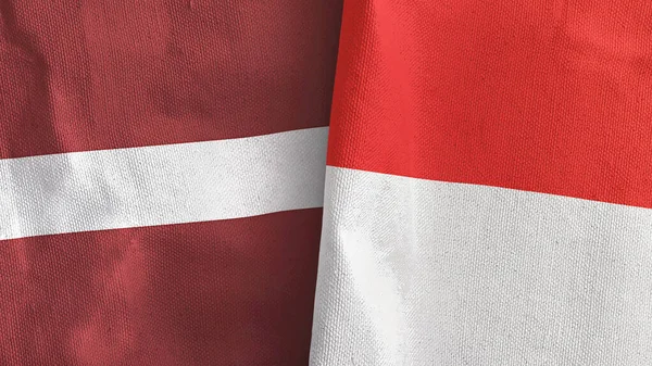 Indonesia y Letonia dos banderas de tela textil representación 3D —  Fotos de Stock