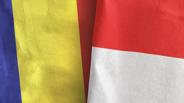 Ινδονησία και Ρουμανία δύο σημαίες ύφασμα 3D απόδοση — Φωτογραφία Αρχείου