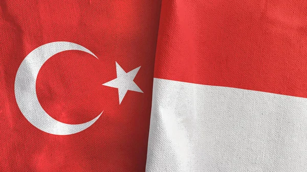 Indonesia dan Turki dua bendera kain tekstil 3D rendering — Stok Foto