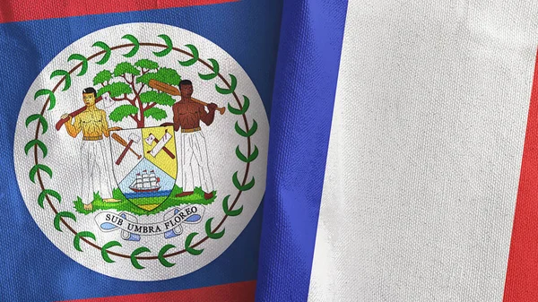 Frankrijk en Belize twee vlaggen textiel doek 3D rendering — Stockfoto