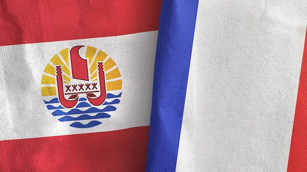 Frankrike och Franska Polynesien två flaggor textilduk 3D-rendering — Stockfoto