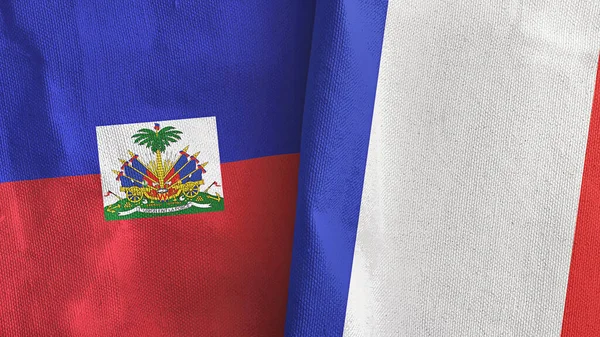 Francia e Haiti due bandiere tessuto 3D rendering — Foto Stock