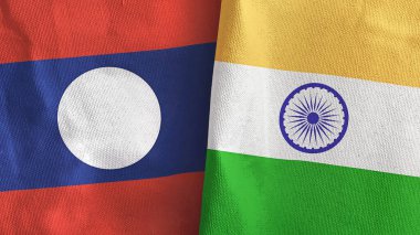 Hindistan ve Laos iki bayraklı tekstil kumaşı 3D.