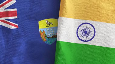 Hindistan ve Saint Helena iki bayraklı tekstil kumaşı 3D