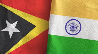 Hindistan ve Timor-Leste Doğu Timor 2 bayraklı tekstil kumaşı 3D