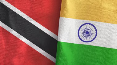 Hindistan ve Trinidad ve Tobago iki bayraklı tekstil kumaşı 3D