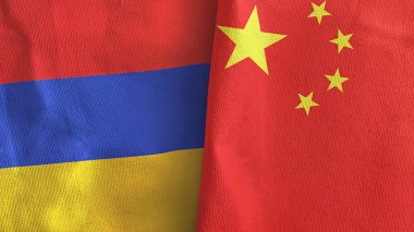 Çin ve Ermenistan 'da iki bayraklı kumaş 3D.