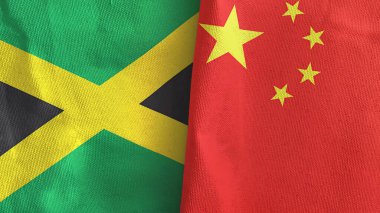 Çin ve Jamaika iki bayraklı tekstil kumaşı 3D