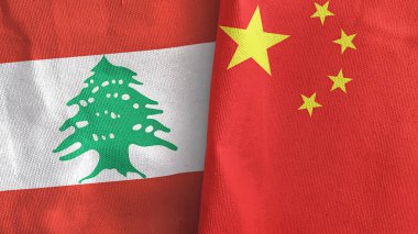 Çin ve Lübnan iki bayraklı tekstil kumaşı 3D