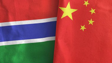 Çin ve Gambiya iki bayrak tekstil kumaşı 3D görüntüleme