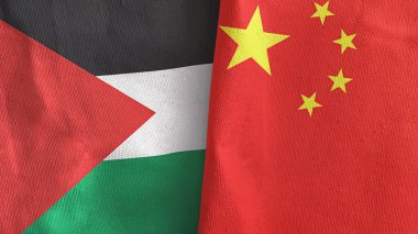 Çin ve Filistin iki bayraklı tekstil kumaşı 3D