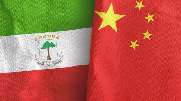 China and Equatorial Guinea two flags textile cloth 3D rendering — Stock Photo, Image