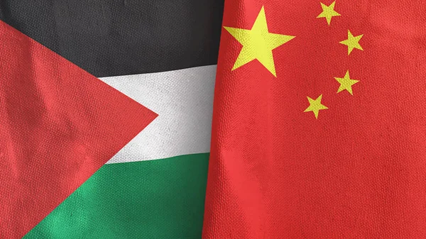 China and Palestine two flags textile cloth 3D rendering — Stock Photo, Image