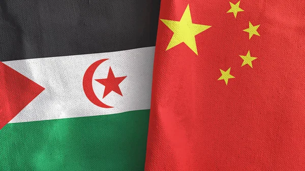 China and Western Sahara two flags textile cloth 3D rendering — Stock Photo, Image