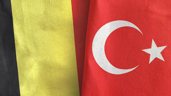 Turchia e Belgio due bandiere tessuto 3D rendering — Foto Stock