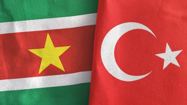 Türkiye ve Surinam iki bayraklı tekstil kumaşı 3D rendeleme