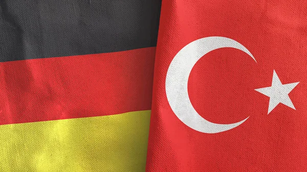 Τουρκία και Γερμανία δύο σημαίες υφασμάτινο ύφασμα 3D απόδοση — Φωτογραφία Αρχείου