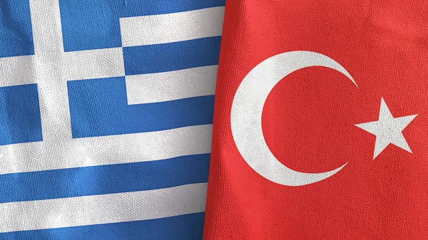 Turkey and Greece two flags textile cloth 3D rendering