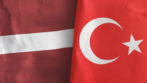 Türkiye ve Letonya 'da iki bayraklı tekstil kumaşı 3D rendeleme