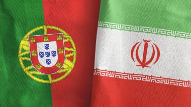 İran ve Portekiz iki bayraklı tekstil kumaşı 3D