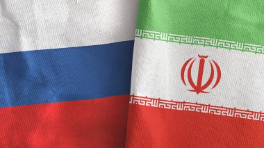 İran ve Rusya tekstil kumaşı 3D rendeleme için iki bayrak dikti